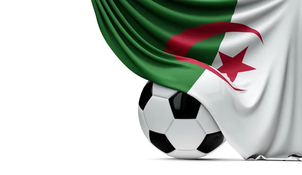 Bandiera nazionale algerina drappeggiata su un pallone da calcio. 3D Ren — Foto Stock