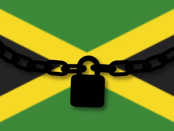 Jamaica Sicherheit. Silhouette einer Kette und eines Vorhängeschlosses über dem Land — Stockfoto