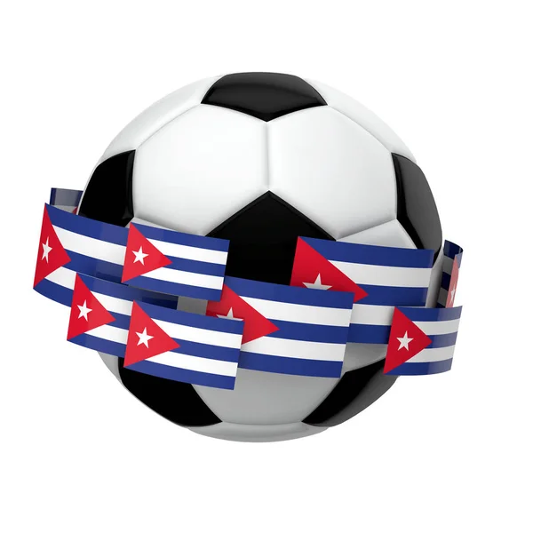 Calcio di calcio con bandiera cubana su sfondo bianco . — Foto Stock