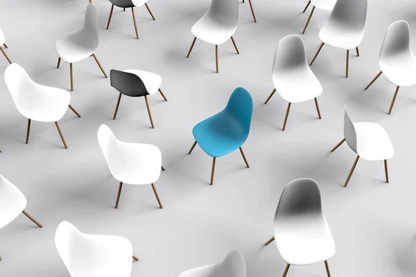 Μπλε καρέκλα. Επιχειρηματική ηγεσία. την έννοια της πρόσληψης. 3D απόδοση — Φωτογραφία Αρχείου