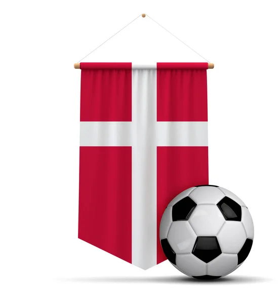 Denemarken vlag doek opknoping banner met Soccer Ball. 3D-rendering — Stockfoto