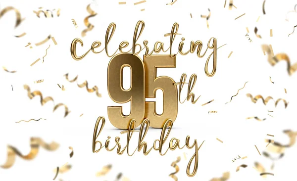 Het vieren van de 95e verjaardag gouden wenskaart met confetti. 3D R — Stockfoto