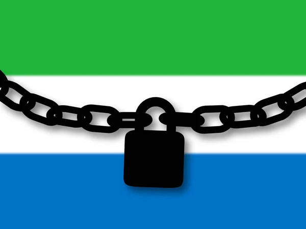 Segurança da Serra Leoa. Silhueta de uma cadeia e cadeado sobre na — Fotografia de Stock