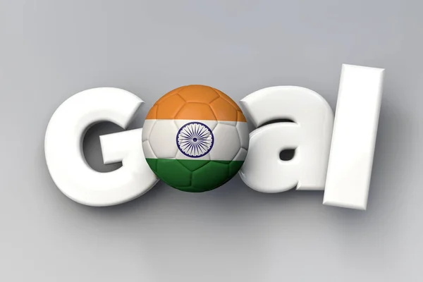 Calcio gol con un pallone da calcio bandiera India. Rendering 3D — Foto Stock