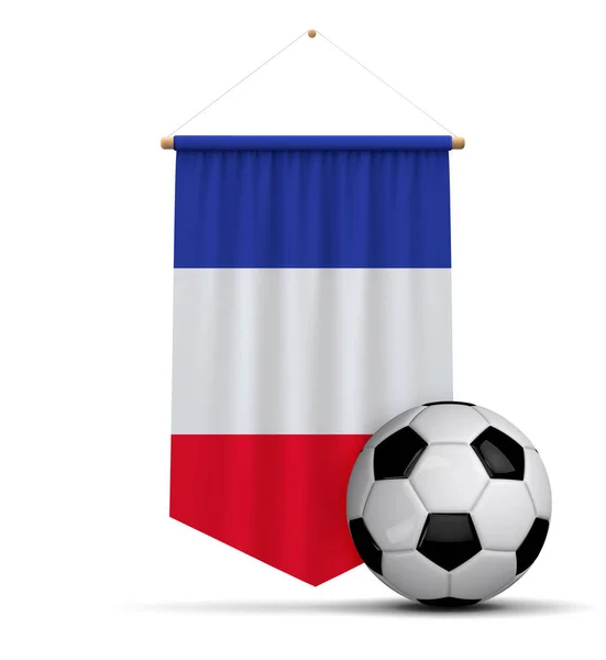 Frankreich Flagge Tuch hängenden Banner mit Fußball. 3D-Darstellung — Stockfoto