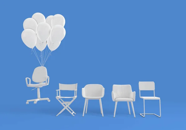 连接到气球的办公椅。职业发展与成功 — 图库照片