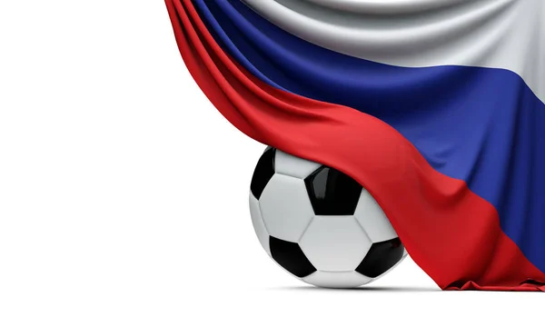 Ρωσική εθνική σημαία τυλιγμένο πάνω από μια ποδοσφαιρική μπάλα ποδοσφαίρου. 3D rend — Φωτογραφία Αρχείου