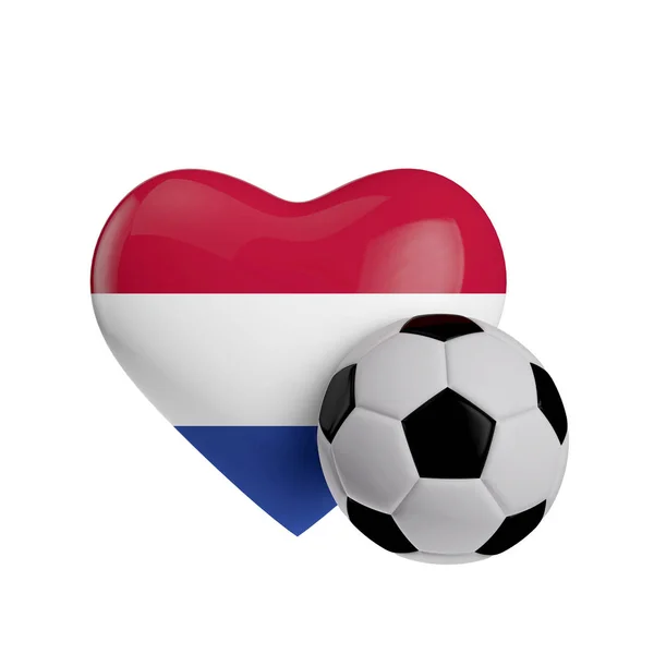 Bandera de Holanda en forma de corazón con una pelota de fútbol. Amor fútbol . — Foto de Stock