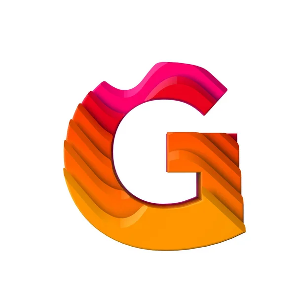 Litera G. typ znaku efektu fali warstwowej. Renderowanie 3D — Zdjęcie stockowe
