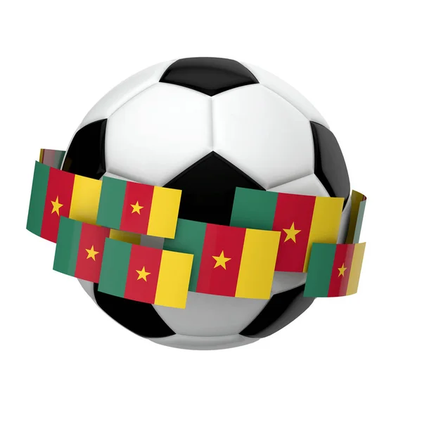Football avec drapeau camerounais contre un backgro blanc uni — Photo
