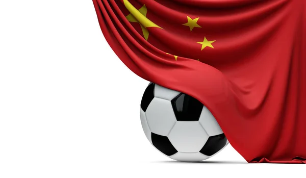 Die chinesische Nationalflagge drapierte einen Fußballball. 3d rende — Stockfoto