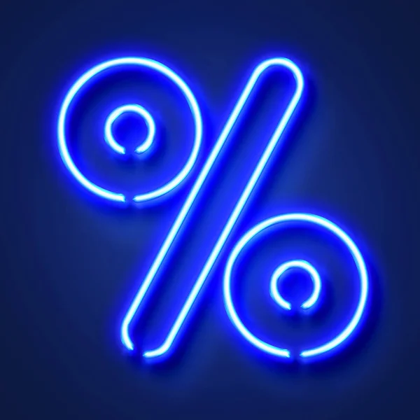 Percentagem símbolo realista brilhante carta néon azul contra um b — Fotografia de Stock