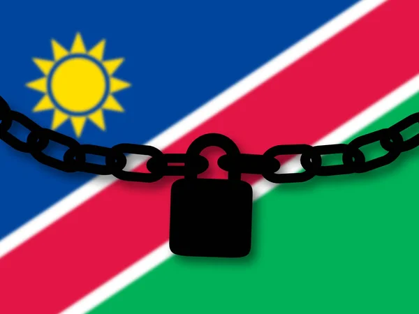 Namibia säkerhet. Silhuett av en kedja och hänglås över nationa — Stockfoto