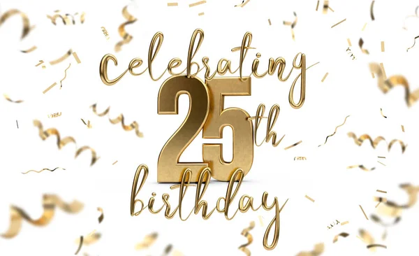 Γιορτάζοντας την 25th χρυσή ευχετήρια κάρτα γενεθλίων με κομφετί. 3D R — Φωτογραφία Αρχείου