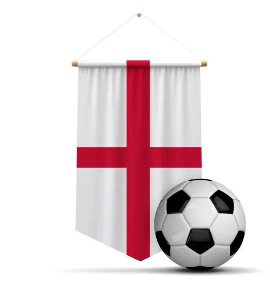 Bandera de Inglaterra paño colgante bandera con pelota de fútbol. Renderizado 3D —  Fotos de Stock