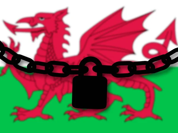 Wales Security. Silhuett av en kedja och hänglås över nationella — Stockfoto