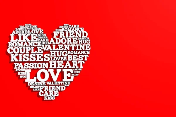Форма сердца, сделанная из слов любви. День Святого Валентина. 3D рендеринг — стоковое фото