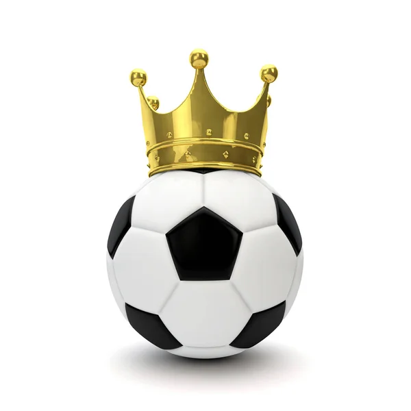 Ballon de football avec couronne dorée. Concept sportif gagnant. Rendu 3D — Photo