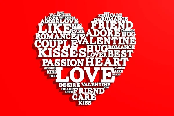 Heart shape made from love words. Valentines day. 3D rendering — Stock Photo, Image