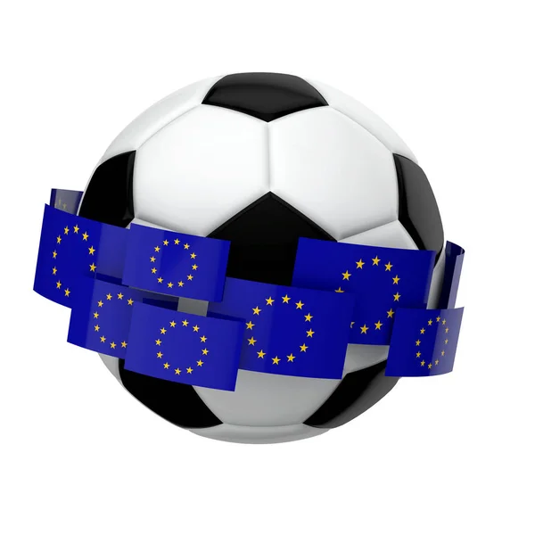 足球与欧盟国旗对一个普通的白色b — 图库照片