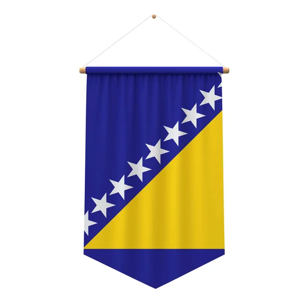 Флаг Боснии висит на плакате. 3D рендеринг — стоковое фото