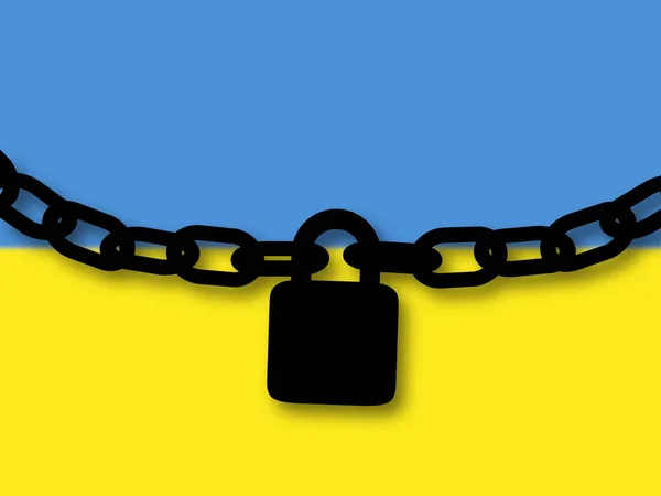 Sécurité en Ukraine. Silhouette d'une chaîne et cadenas sur nationa — Photo
