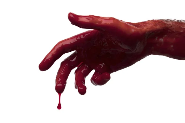 Blutige Hand vor hellem Hintergrund. Halloween-Horror-Konzept — Stockfoto