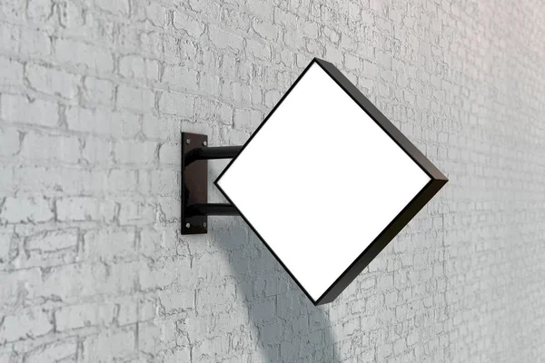 Blank white company store sign mock up on a wall. 3D Rendering — Stock Photo, Image