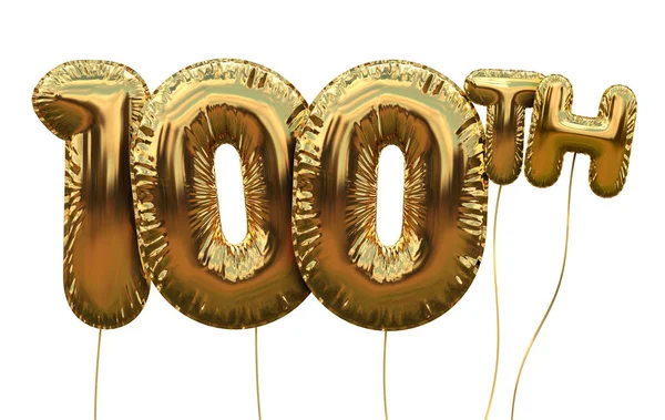 흰색에 고립 된 골드 번호 100 호일 생일 풍선. 황금 — 스톡 사진