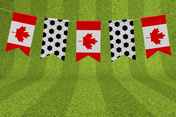 Bandiera del Canada e pallone da calcio tessitura bandiera di calcio bunting. Re 3D — Foto Stock