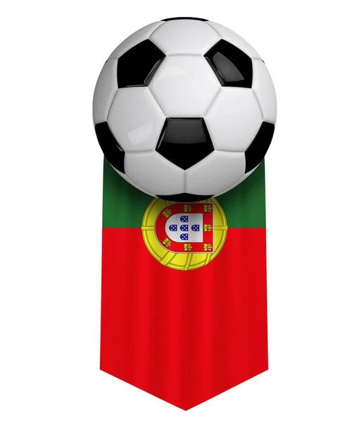 Bandera colgante de tela de bandera de pelota de fútbol Portugal. Renderizado 3D — Foto de Stock