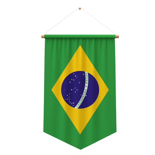 Bandera colgante de tela de bandera de Brasil. Renderizado 3D —  Fotos de Stock