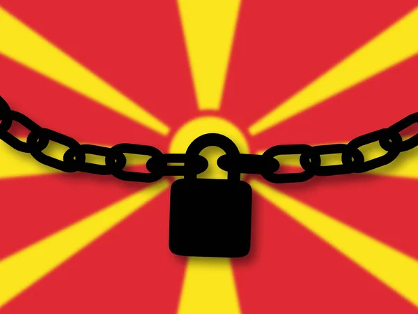 Macedónia segurança. Silhueta de uma cadeia e cadeado sobre natio — Fotografia de Stock