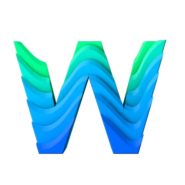 Γράμμα W. πολυεπίπεδη κυματοειδές εφέ τύπου χαρακτήρα. Απόδοση 3D — Φωτογραφία Αρχείου