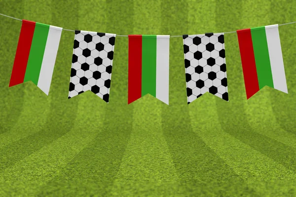 Bandera de Bulgaria y fútbol pelota textura fútbol bandera bunting. 3D — Foto de Stock