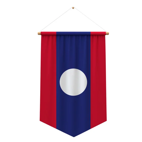 Banner colgante de tela de bandera de Laos. Renderizado 3D —  Fotos de Stock