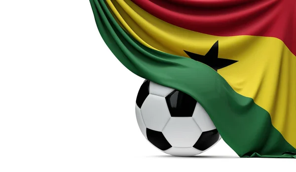 Ghána nemzeti zászló draped egy futball futball-labda. 3D rende — Stock Fotó