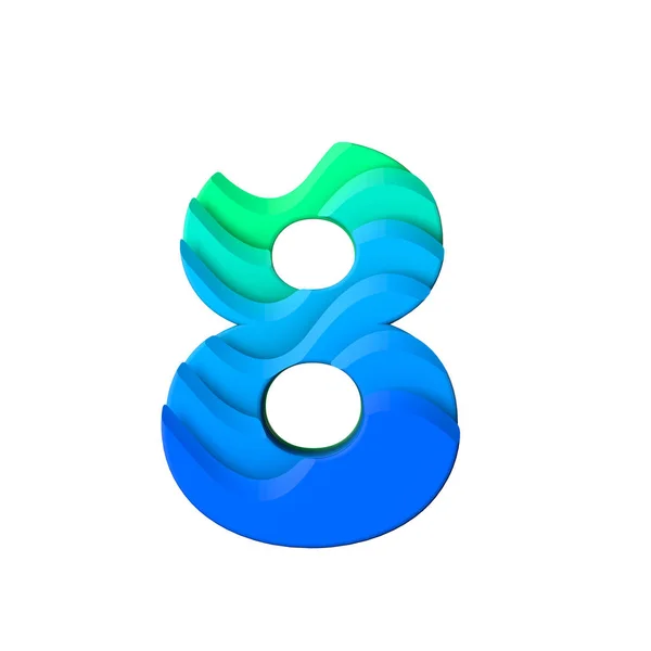 Número 8. Tipo de carácter de efecto de onda en capas. Renderizado 3D —  Fotos de Stock