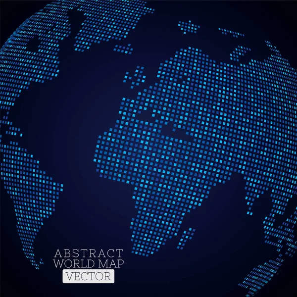 Print pixel dot wereld kaart gemaakt van blauwe vierkantjes. Global techno — Stockfoto