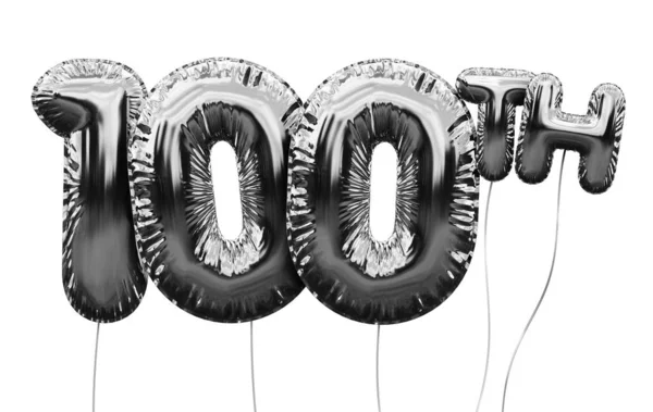 Silver nummer 100 folie födelsedag ballong isolerad på vitt. Golde — Stockfoto