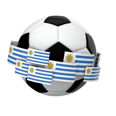 Düz beyaz backgrou karşı Uruguay bayrağı ile Futbol futbol