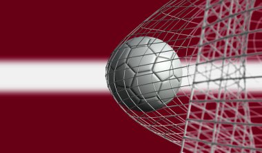 Futbol topu Letonya bayrağına karşı bir net gol attı. 3d Rende