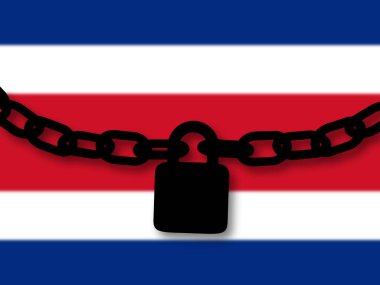 Kosta Rika güvenliği. Nati üzerinde bir zincir ve asma kilit silueti