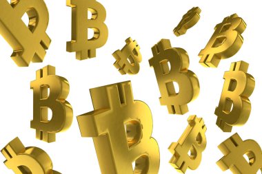Bitcoin dijital para birimi sembol kavramı. 3d Rendering