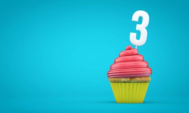 3 numaralı doğum günü kutlama keki. 3d Rendering