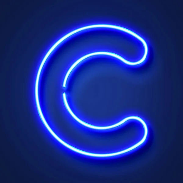 Bokstav C realistisk glødende blått neonbrev mot en blå bakside – stockfoto