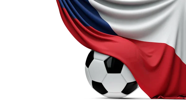 Bandeira nacional da República Tcheca coberta por uma bola de futebol . — Fotografia de Stock