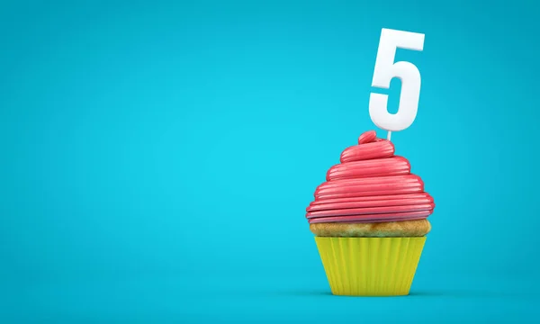 Bolo de comemoração de aniversário número 5. Renderização 3D — Fotografia de Stock