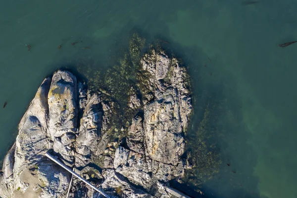 Letecký pohled na skalnatý coatline s průzračným oceánem ve Vancouveru — Stock fotografie