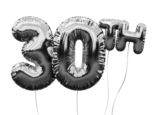Ballon d'anniversaire numéro 30 en feuille d'argent isolé sur blanc. Doré — Photo
